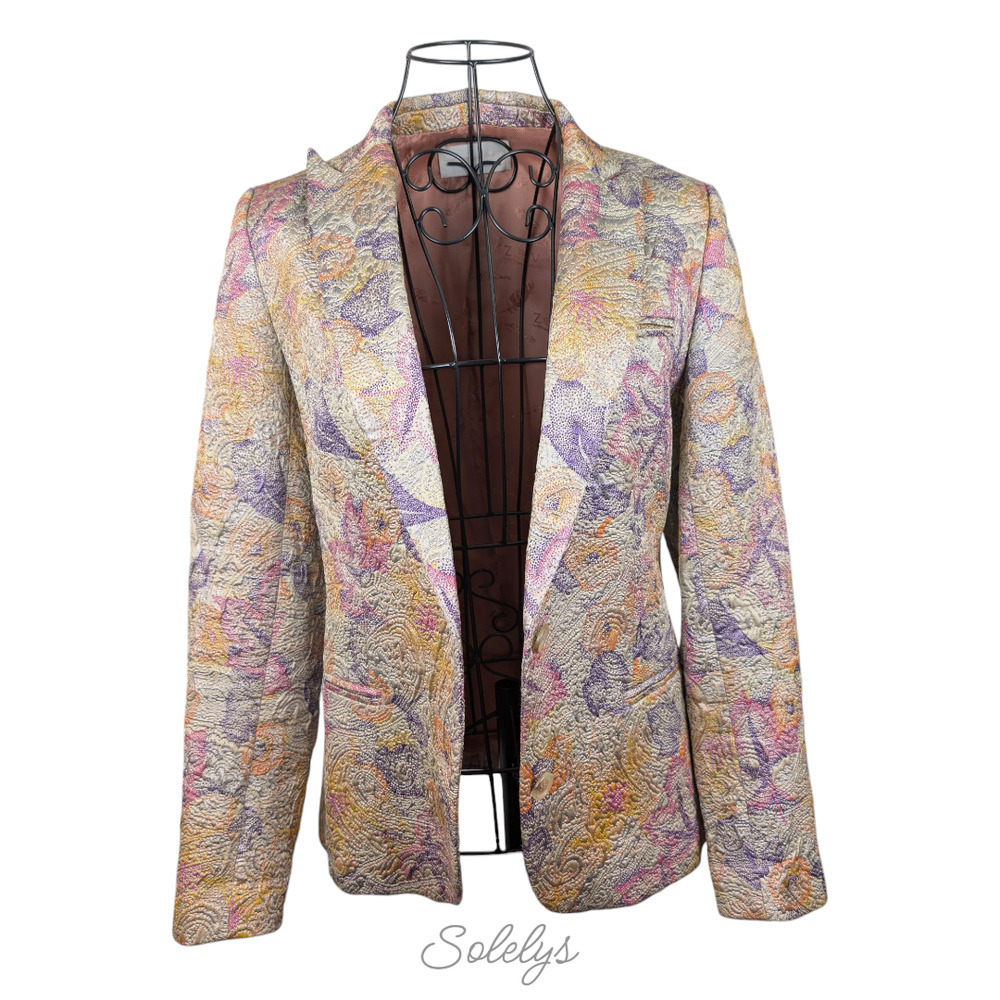 Zadig & Voltaire Deluxe Virginie Embossed Floral Gold Purple Blazer 36 Small - Picture 13 of 14